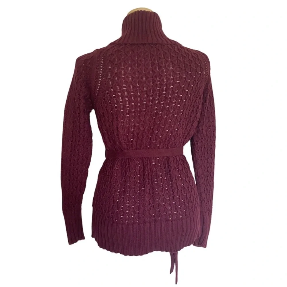 Banana Republic Cotton Shawl Collar Belted Cardigan Sweater S dark maroon red - Picture 3 of 7